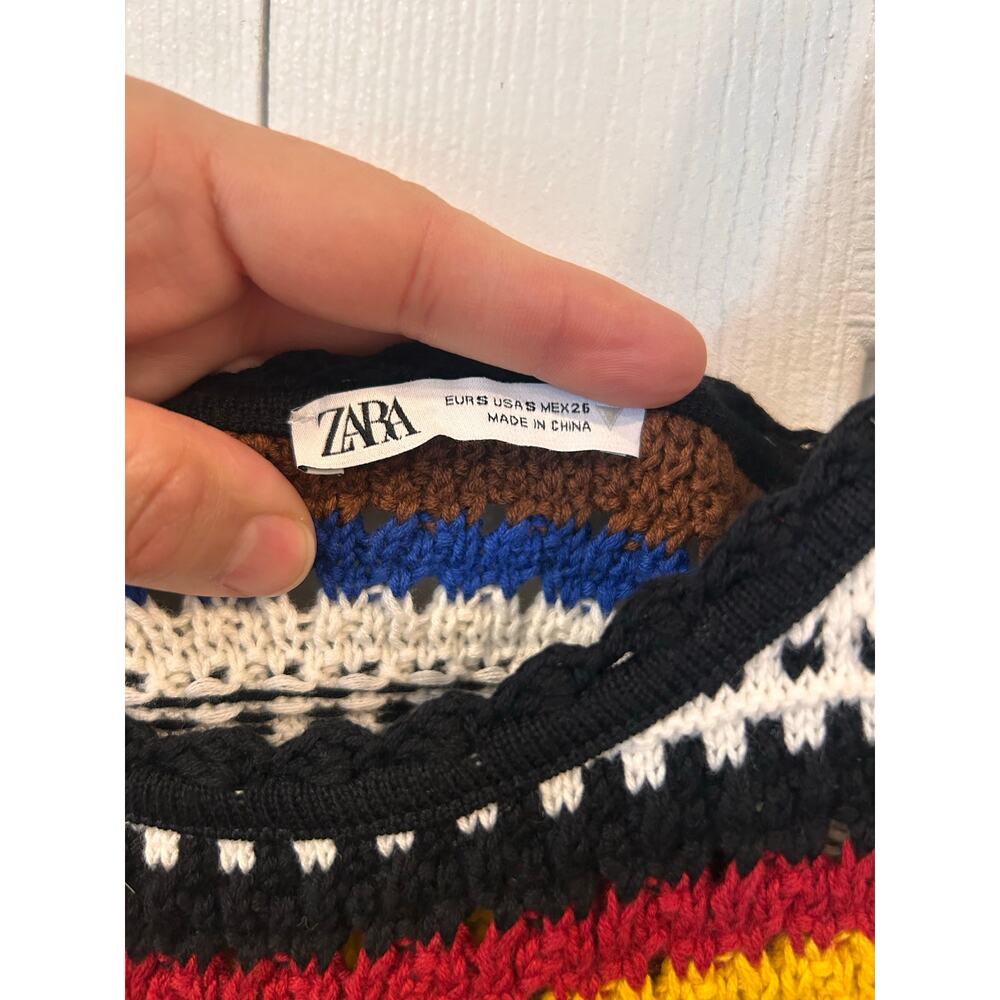 ZARA Striped Multicolored Crochet Mini Dress Size Small - Picture 5 of 7